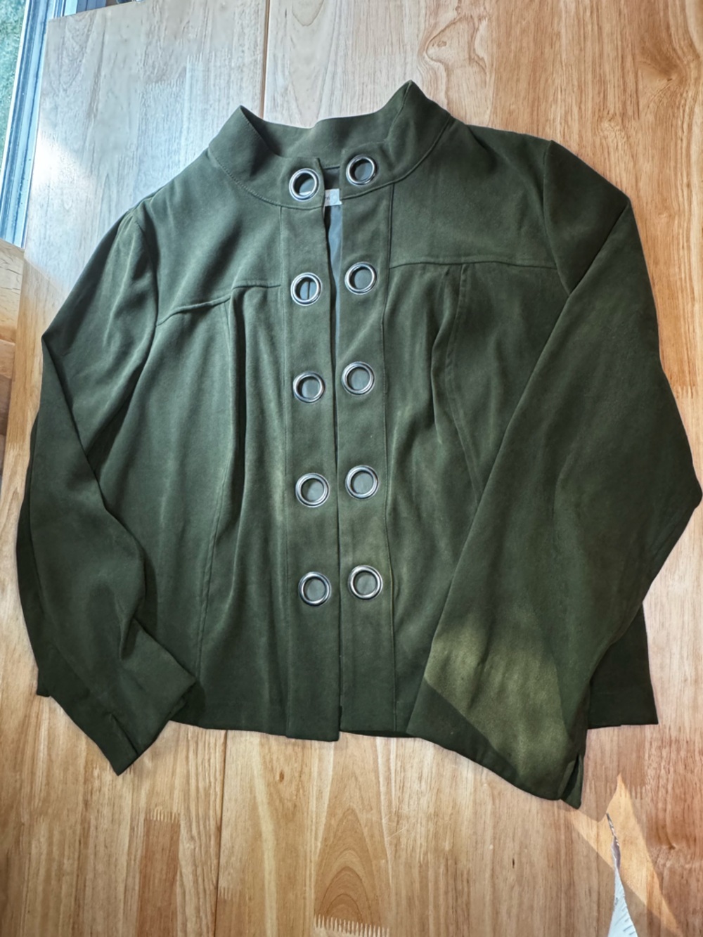 DressBarn Olive Green Draped Jacket/Tunic 18/20 Silver Grommet Detail